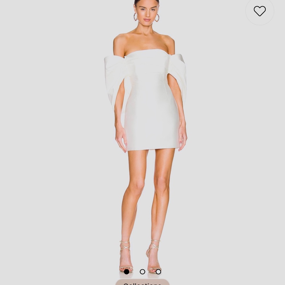 Solace London White Ruched Off-Shoulder Midi Dress